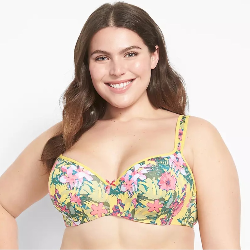 42DDD Cacique Lightly Lined Smooth Balconette Bra Yellow Tropical Floral